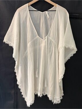 Seafolly White Cotton Semi Sheer Bathing Suit Coverup Size Small